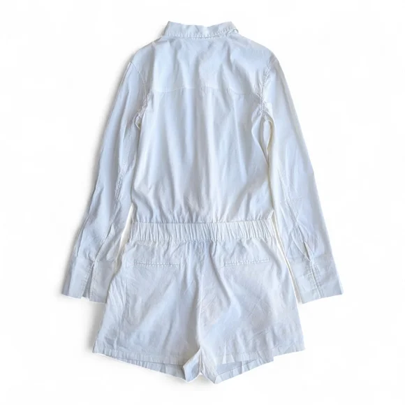 Theory Textured Linen Ranay Cut Out | White Shirt Minimalist Romper Sz 10 - Picture 6 of 11